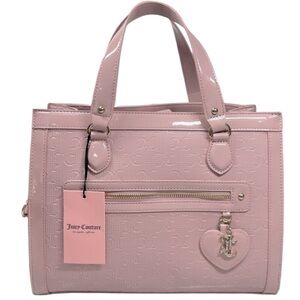 NWT Juicy Couture Pink Dusty Blush Nailed It Tote Heart Rhinestone Logo Charm$99